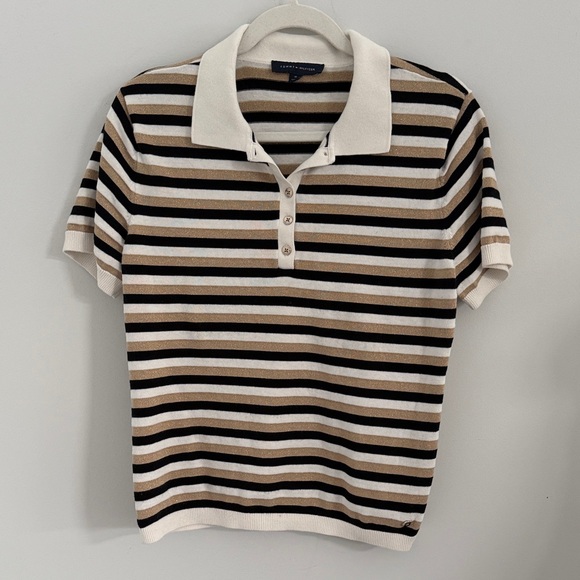 Tommy Hilfiger Tops - Tommy Hilfiger Black, gold shimmer, and Cream‎ Striped Polo